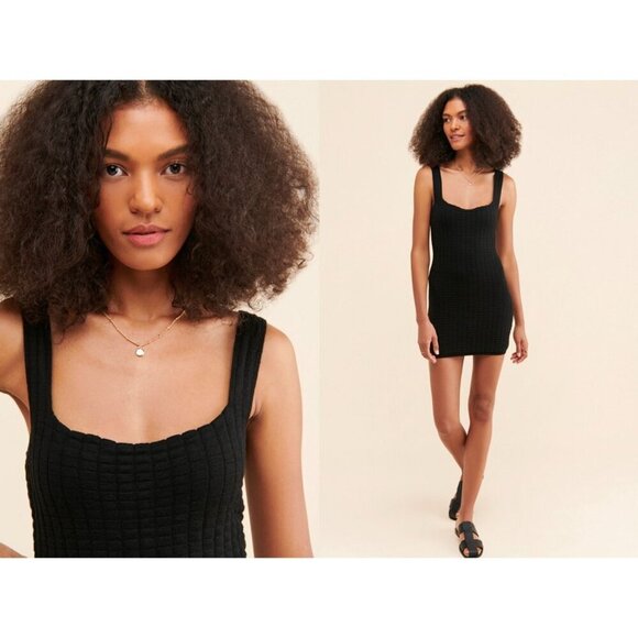 Free People Beach Short and Sweet Mini Dress Size M Black Ribbed Knit Button NEW - Picture 11 of 14